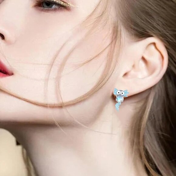 Axolotl Sterling Silver Earrings with Moonstone – Cute Animal Studs NWT - Picture 4 of 6